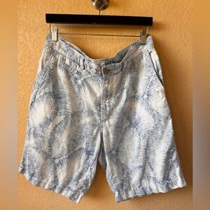 Tommy Bahama Shorts Mens 42 White Blue Palm Leaves Golf Chino Marlin 100% Linen